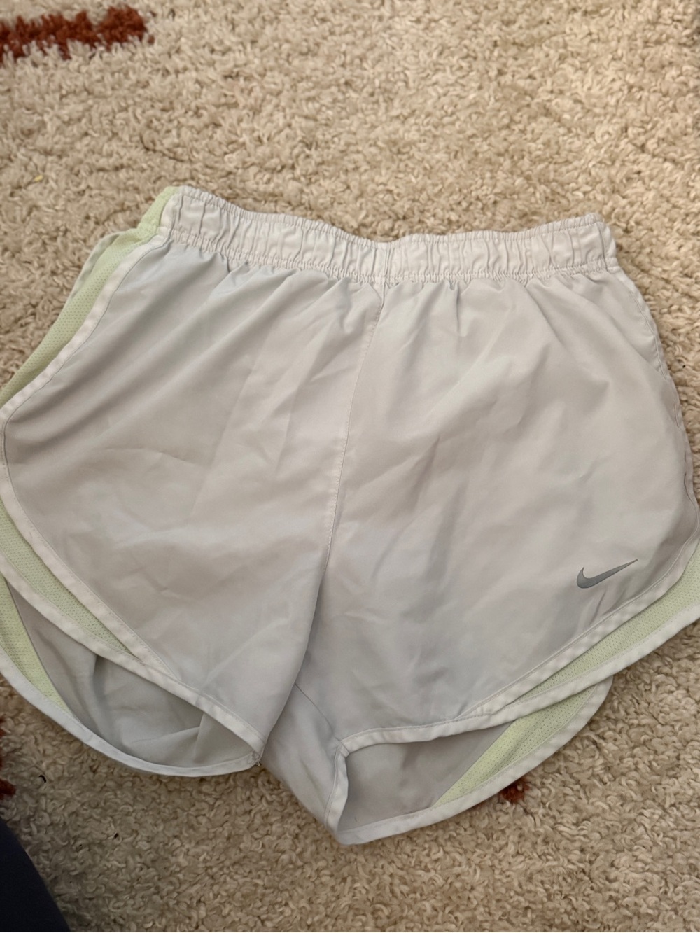 Nike White Women's Athletic Shorts with Light Green Accents